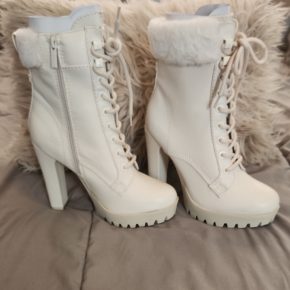 Guess Cream Fur-Lined Heeled Boots